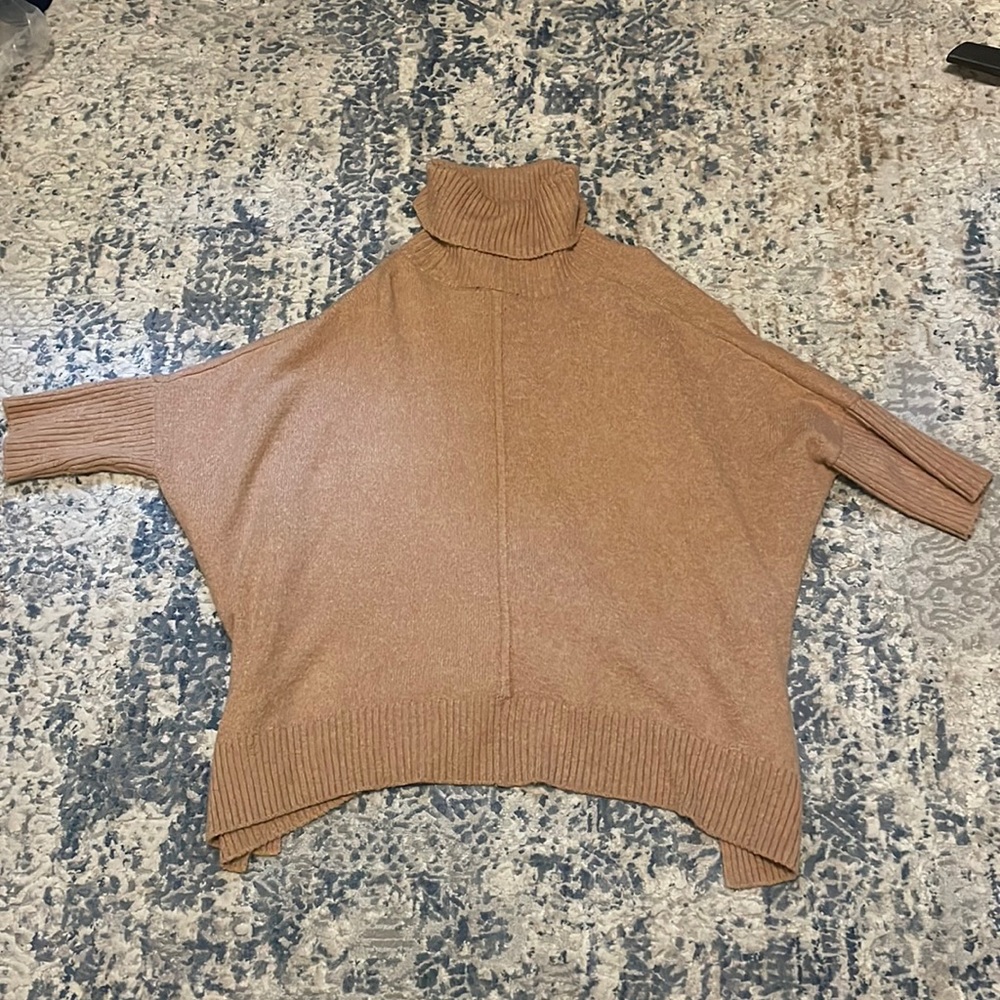 Loft camel color poncho sweater turtleneck